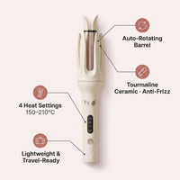 Auralia Automatic Hair Curler - Rotating Barrel, Tourmaline Ceramic, 4 Heat Settings
